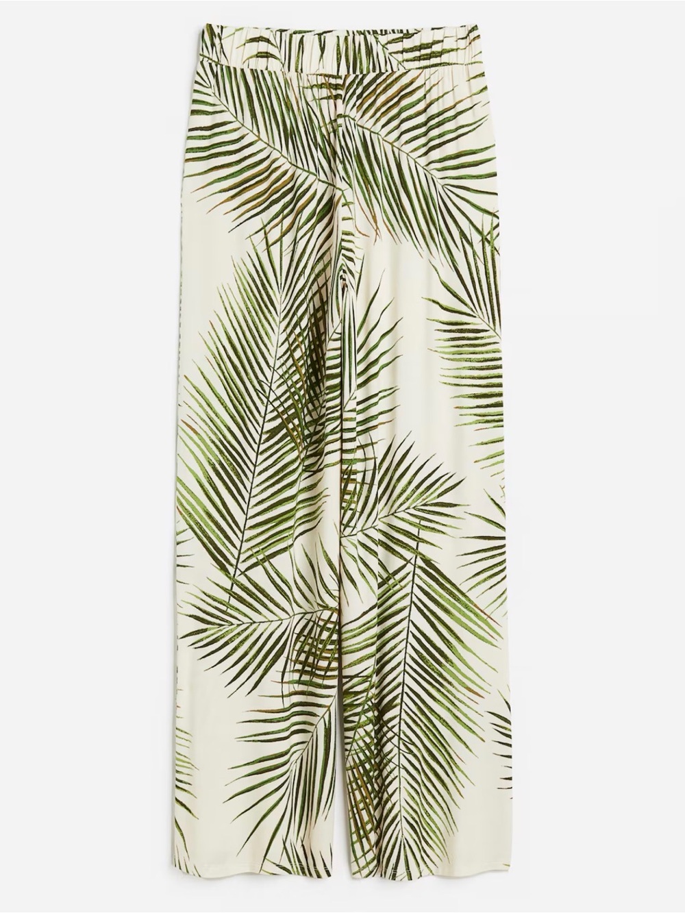 H&M Wide Leg Pull On Jersey Pant in Light Beige Leaves Print